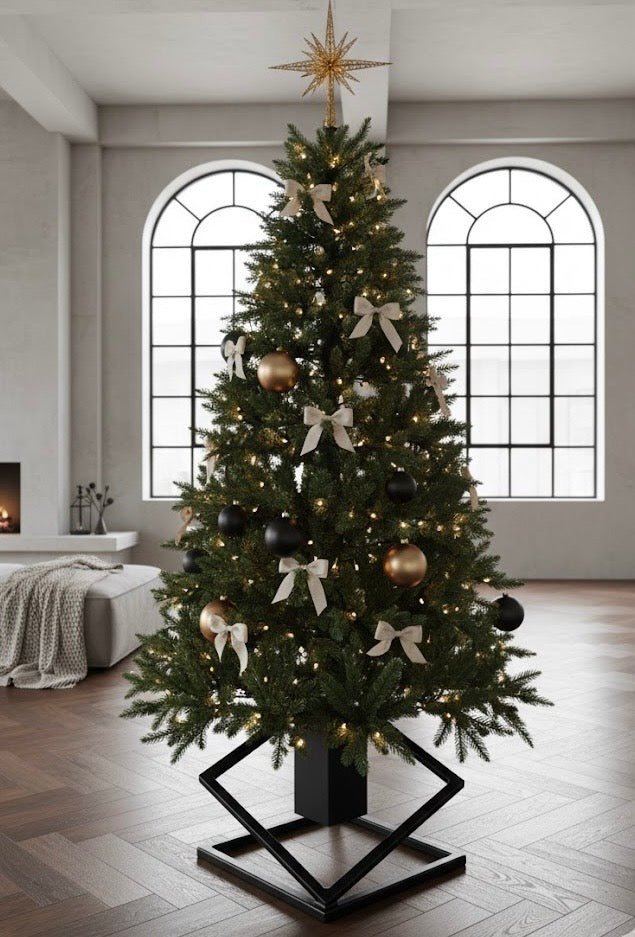 Stojak na Choinkę „LEVITÉ” – czarny mat - Largodes - drewno, stal, kamień i światlo w harmonii designu