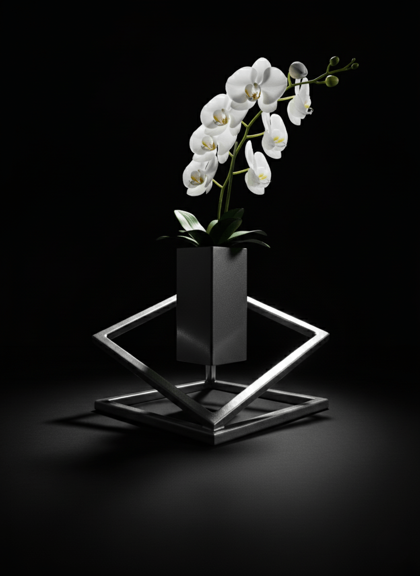 Stojak na Choinkę „LEVITÉ” – srebrny - Largodes - drewno, stal, kamień i światlo w harmonii designu