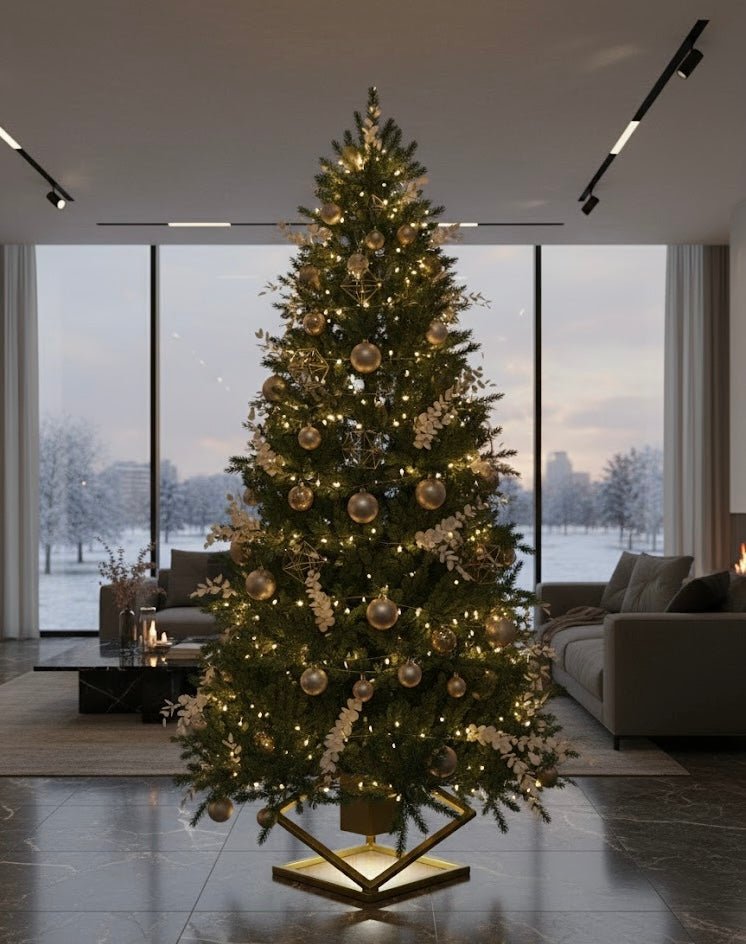 Stojak na Choinkę „LEVITÉ” - złoty - Largodes - drewno, stal, kamień i światlo w harmonii designu