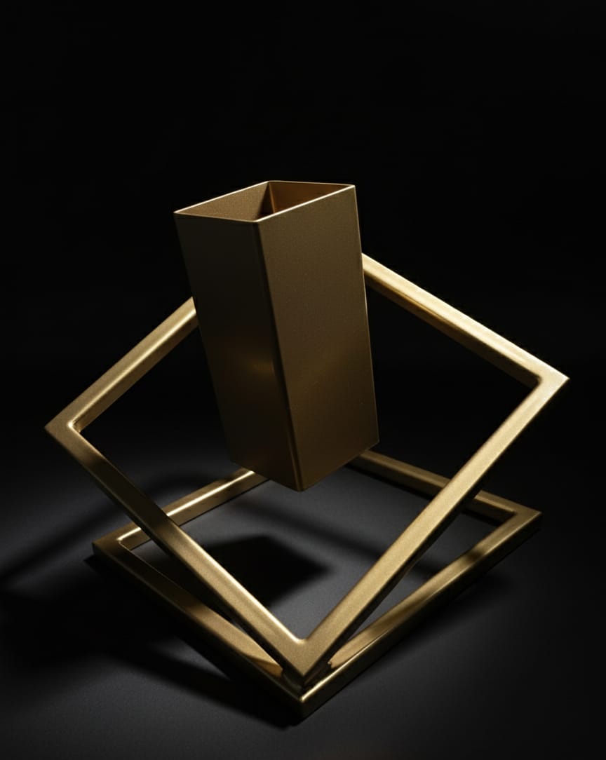 Stojak na Choinkę „LEVITÉ” - złoty - Largodes - drewno, stal, kamień i światlo w harmonii designu