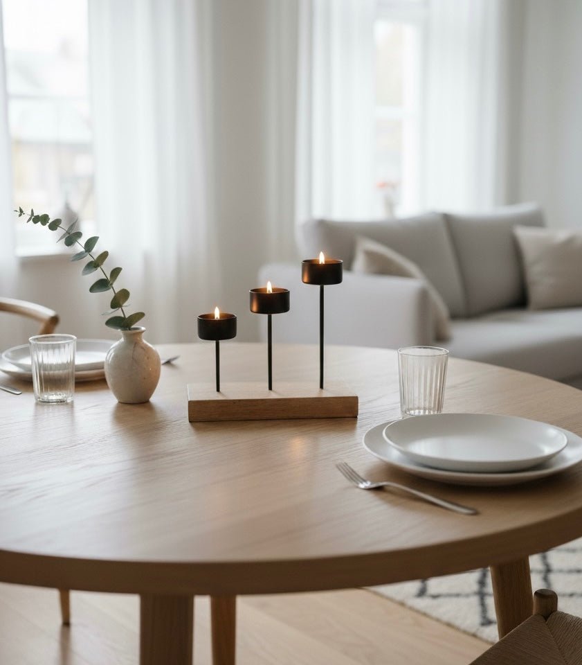 Boginie losu Norny. Ukryty tealight – subtelne światło tańczy w mroku nordyckiej elegancji. skandynawskie spojrzenie na stół